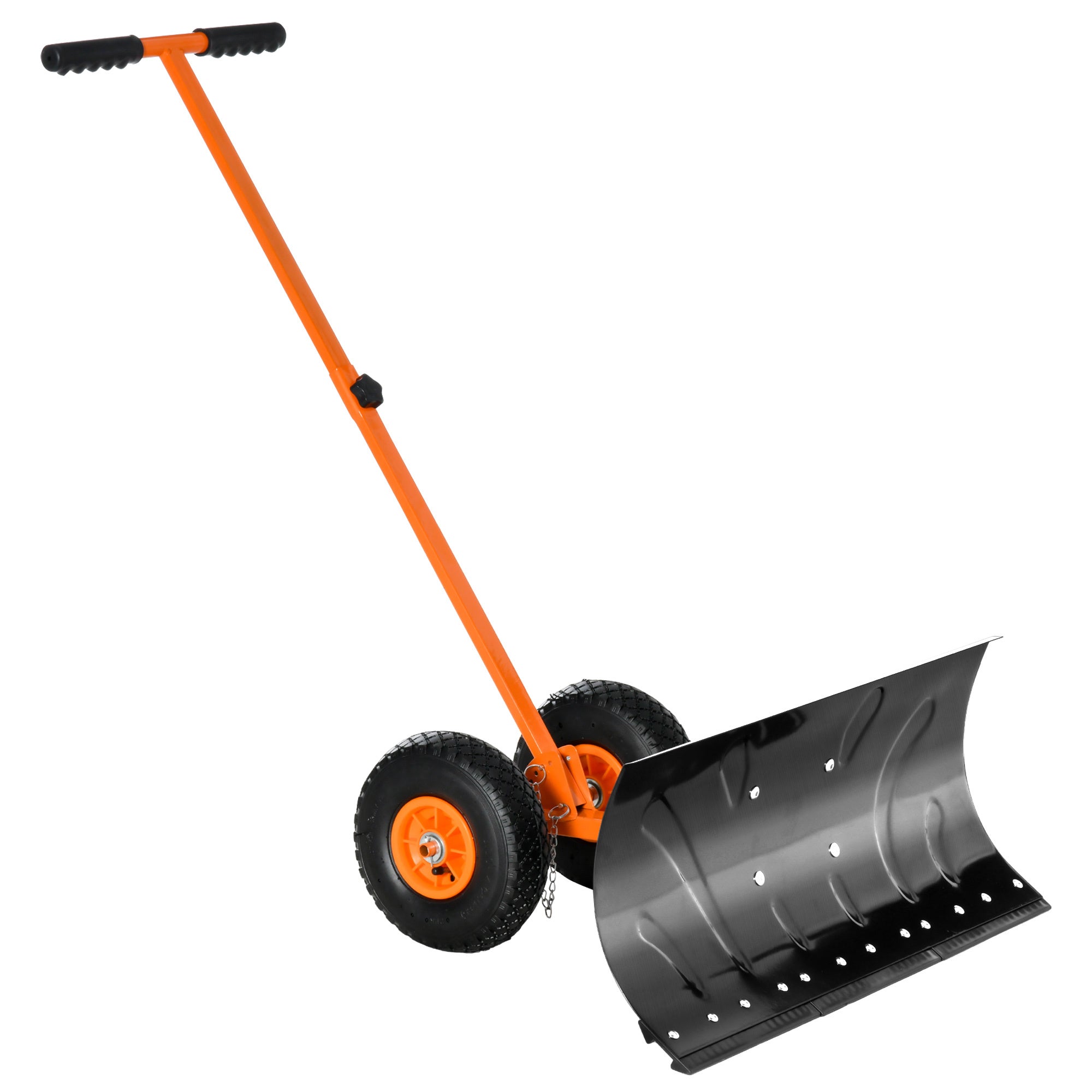 Snow Shovel with Wheels, Snow Pusher, Cushioned Adjustable Angle Handle Snow Removal Tool, 29" Blade, 10" Wheels, Orange