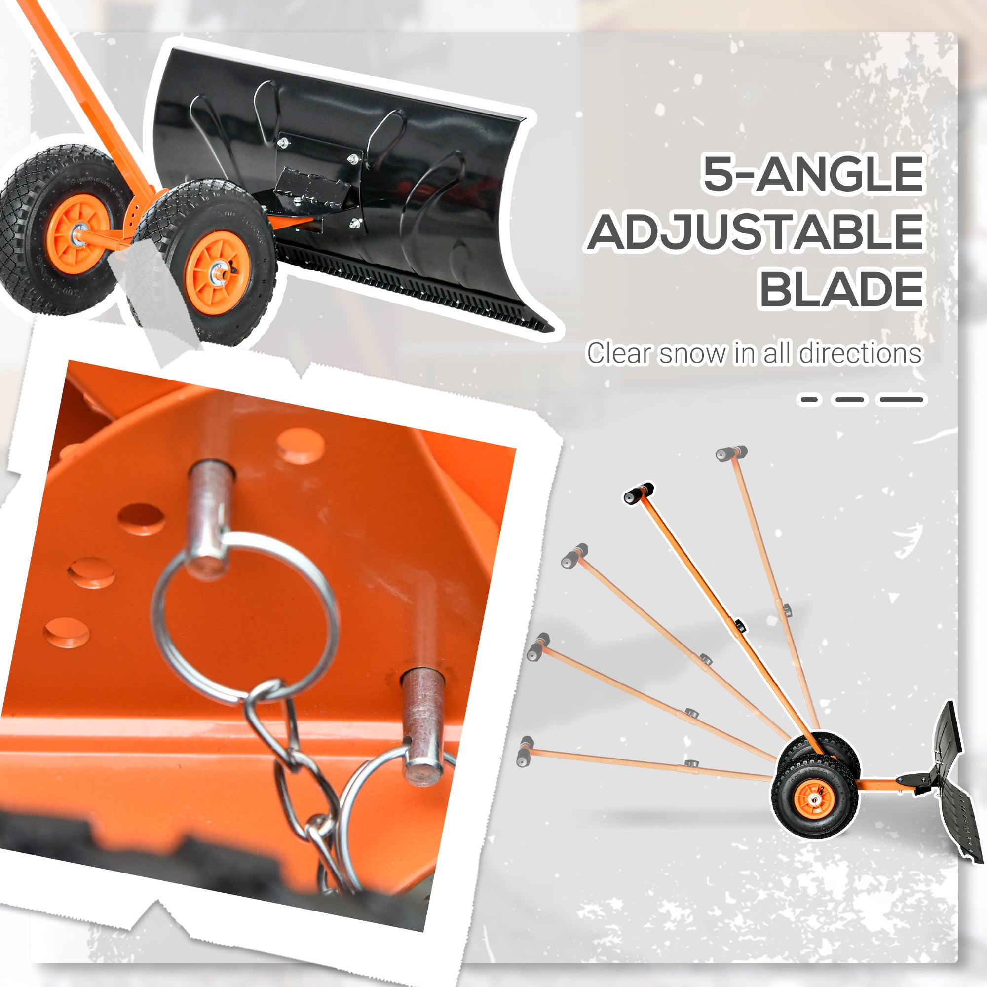 Snow Shovel with Wheels, Snow Pusher, Cushioned Adjustable Angle Handle Snow Removal Tool, 29" Blade, 10" Wheels, Orange