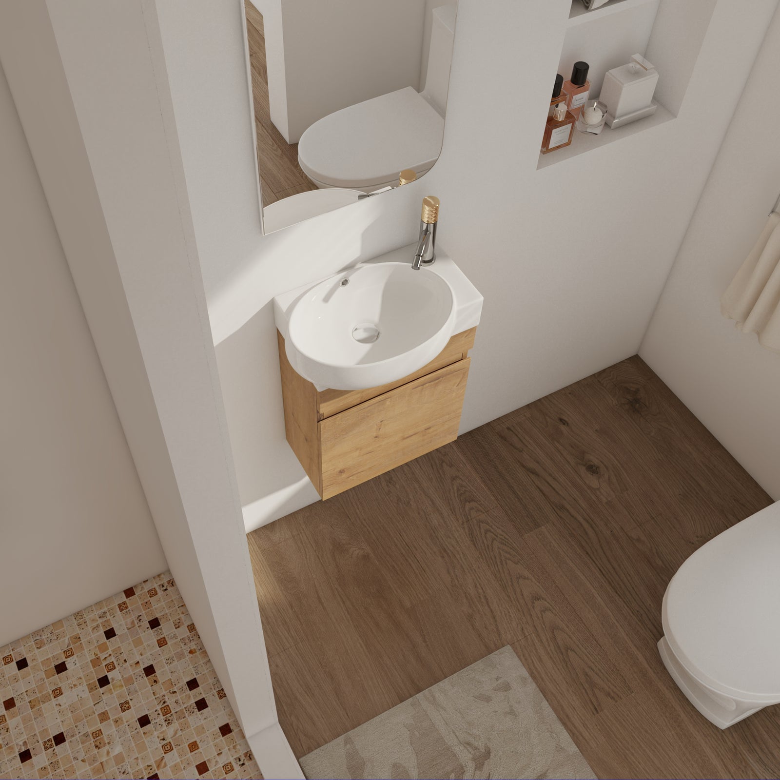 Soft Close Doors Bathroom Vanity With Sink,16 Inch For Small Bathroom