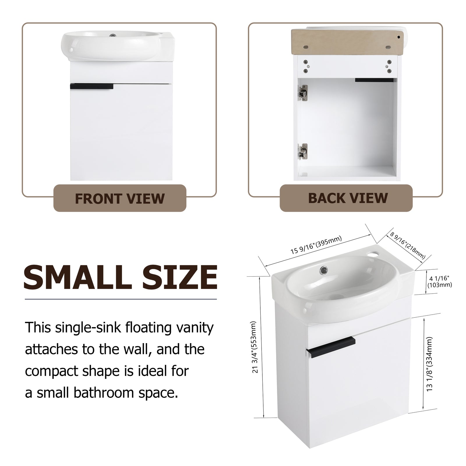Soft Close Doors Bathroom Vanity With Sink,16 Inch For Small Bathroom