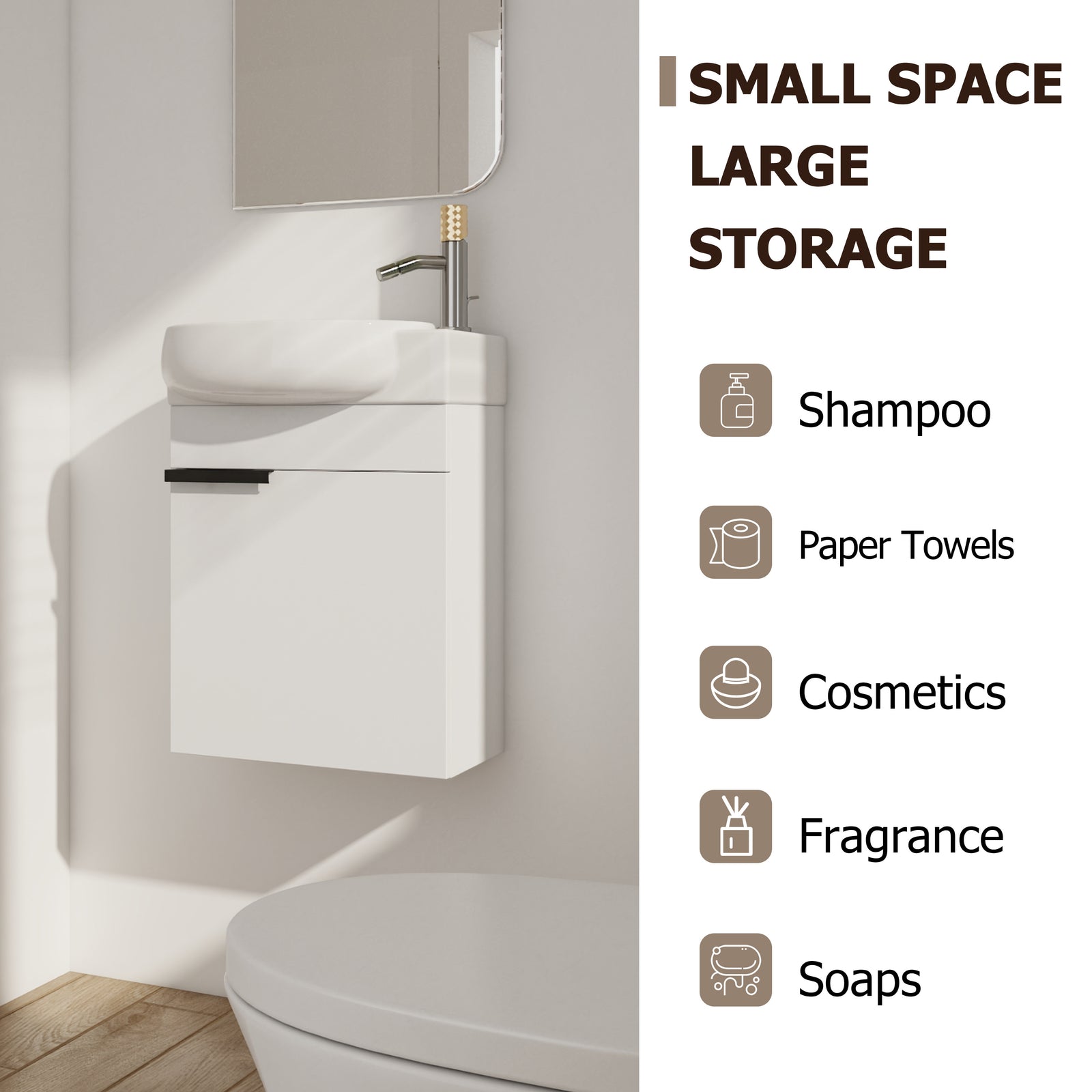 Soft Close Doors Bathroom Vanity With Sink,16 Inch For Small Bathroom