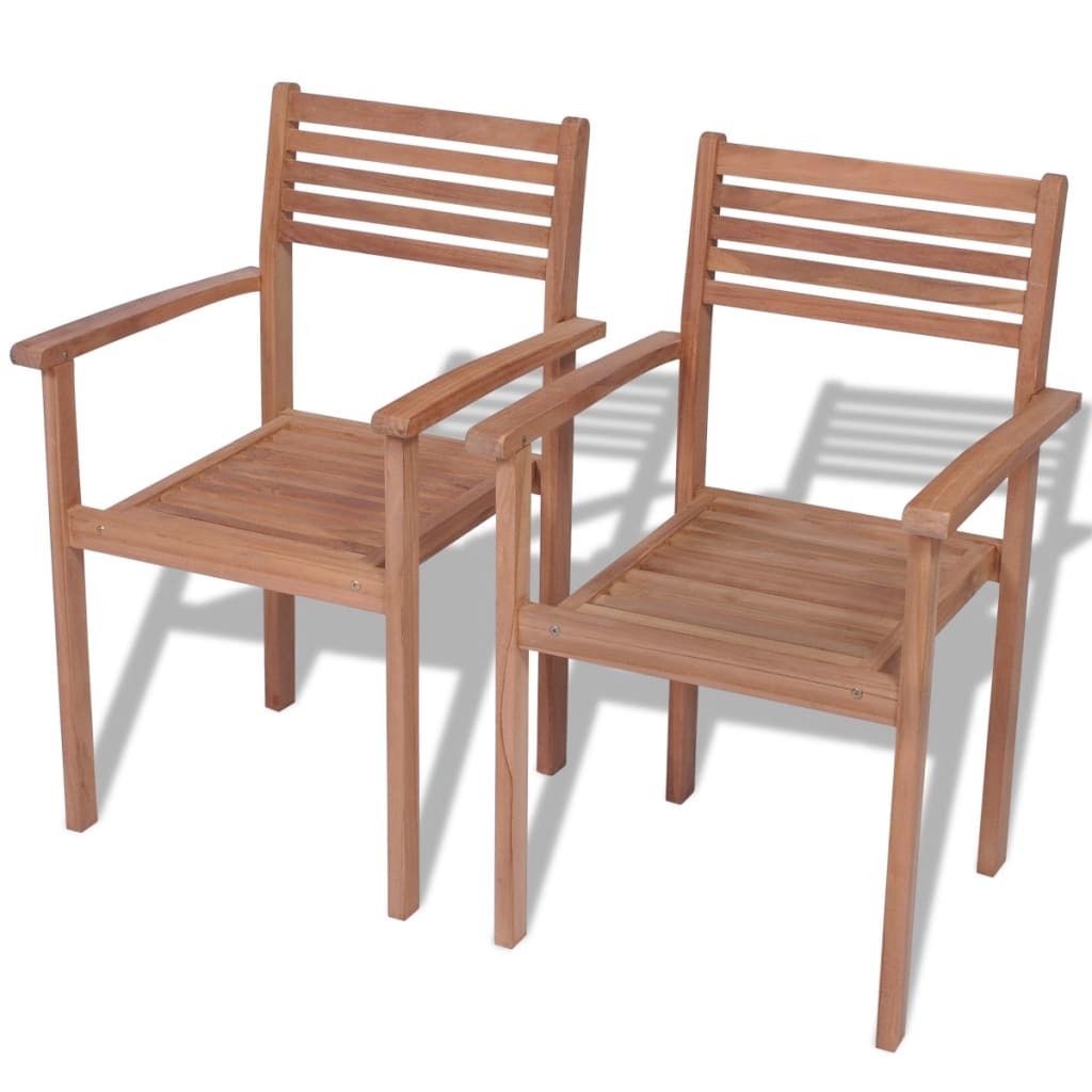 Stackable Patio Chairs 2 pcs Solid Teak Wood - WoodPoly.com
