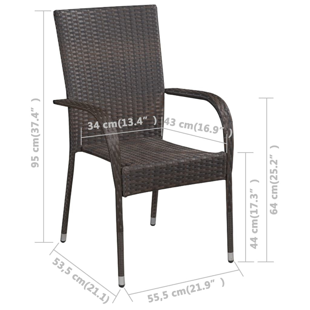 Stackable Patio Chairs 6 pcs Poly Rattan Brown - WoodPoly.com