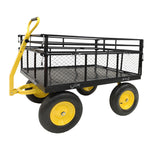 Steel Garden Cart, Heavy Duty 1400 lbs Capacity, with Removable Mesh Sides to Convert into Flatbed, Utility Metal Wagon with 2-in-1 Handle and 16 in Tires, Perfect for Garden, Farm, Yard