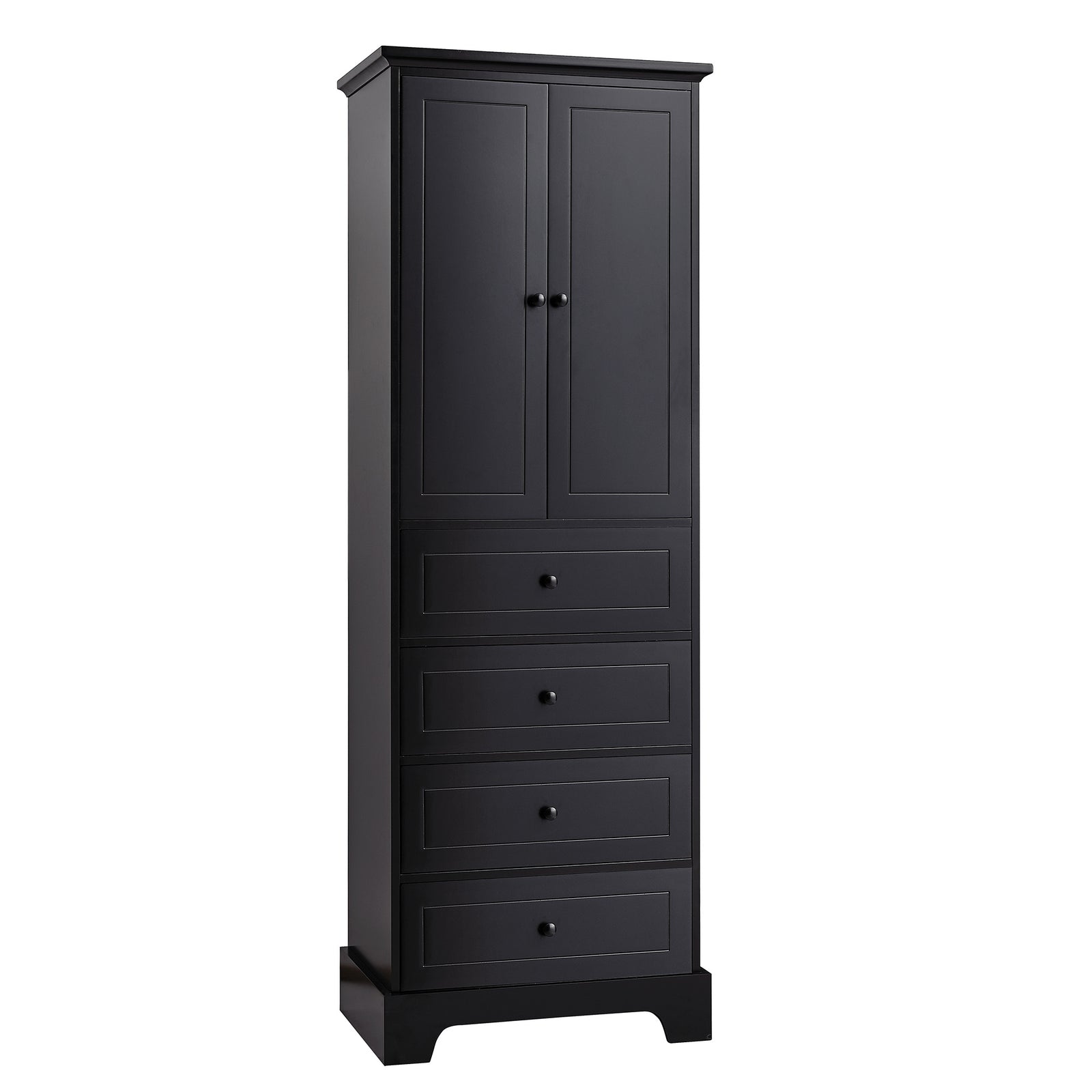 Storage Cabinet with 2 Doors and 4 Drawers for Bathroom, Office, Adjustable Shelf, MDF Board with Painted Finish, Black
