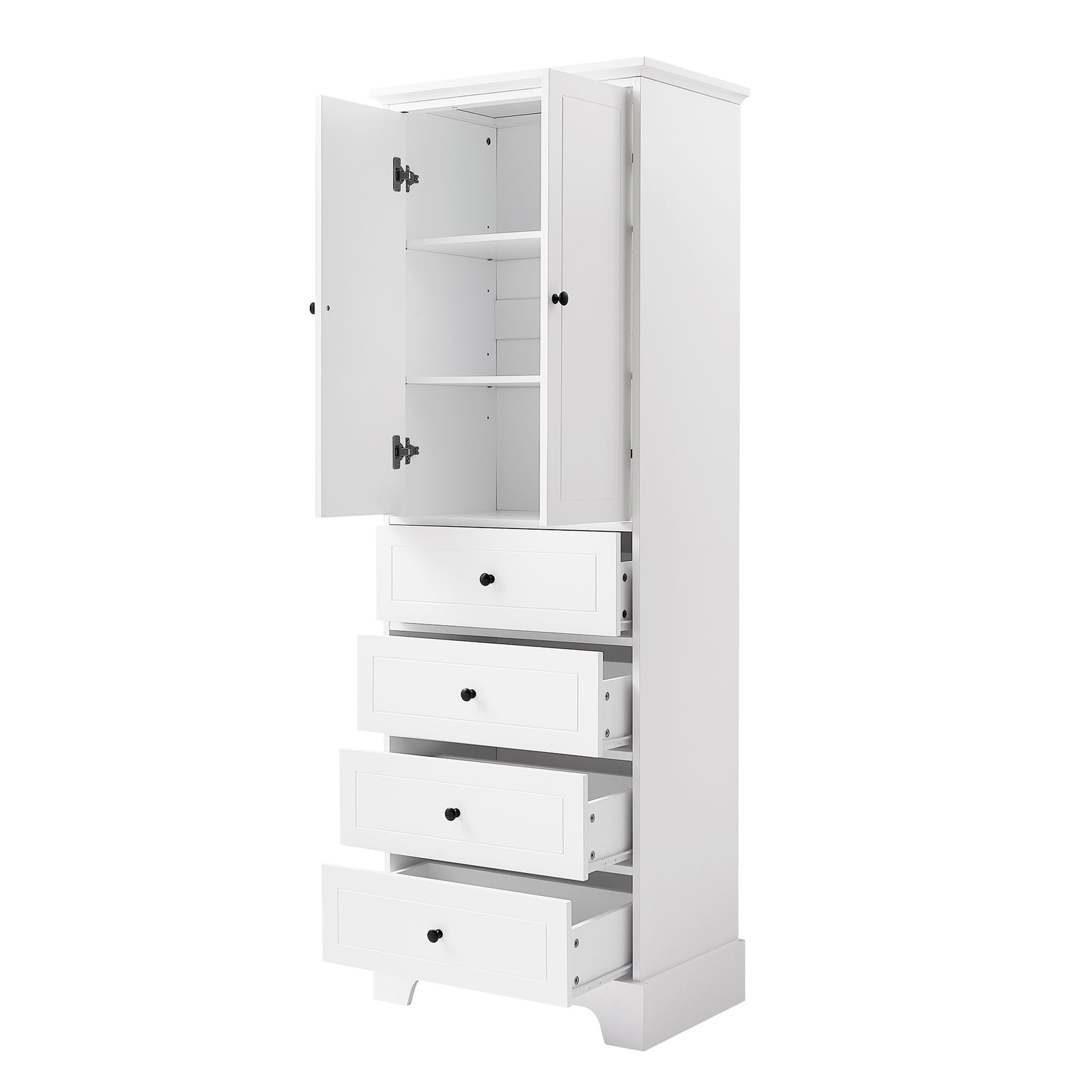 Storage Cabinet with 2 Doors and 4 Drawers for Bathroom, Office, Adjustable Shelf, MDF Board with Painted Finish, White