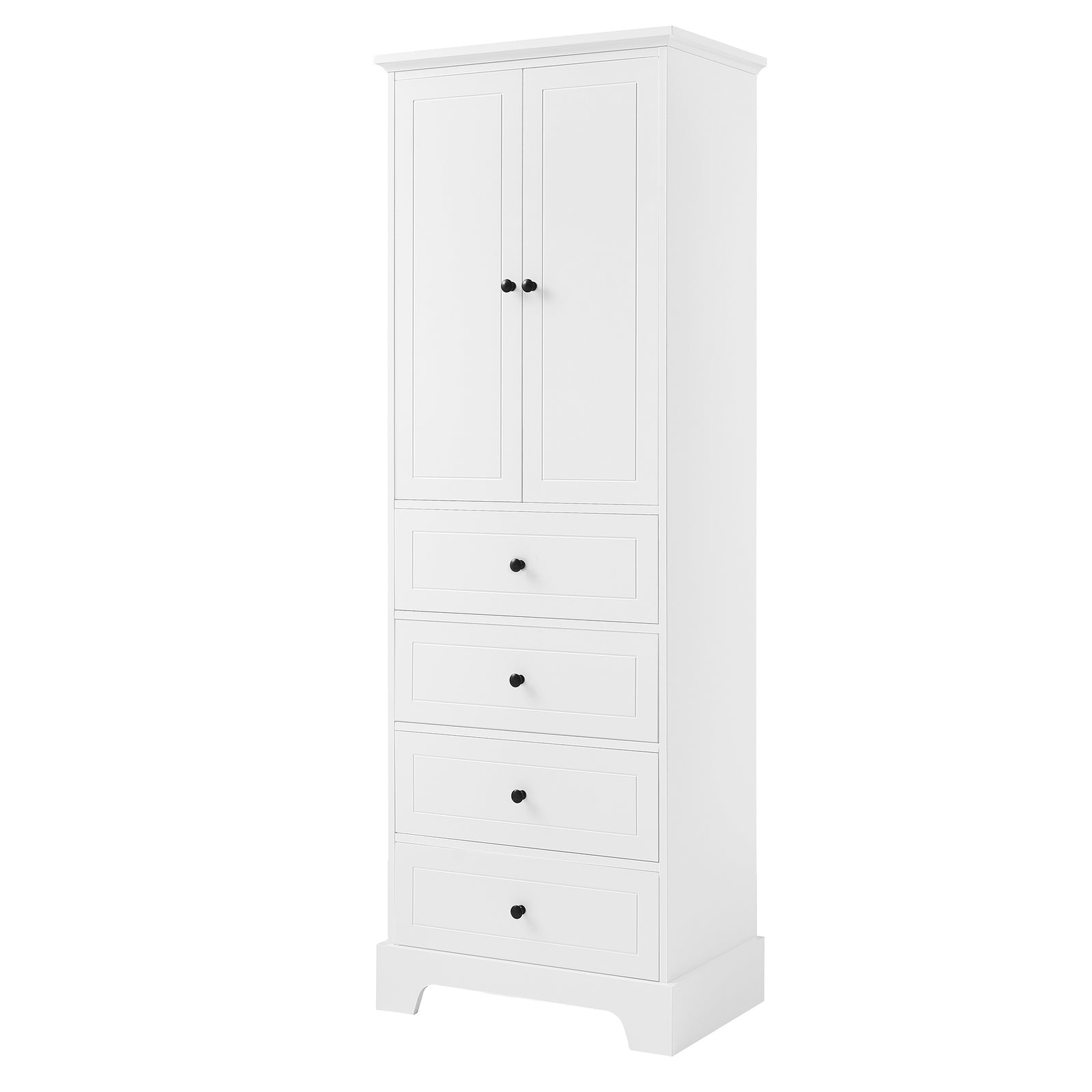 Storage Cabinet with 2 Doors and 4 Drawers for Bathroom, Office, Adjustable Shelf, MDF Board with Painted Finish, White