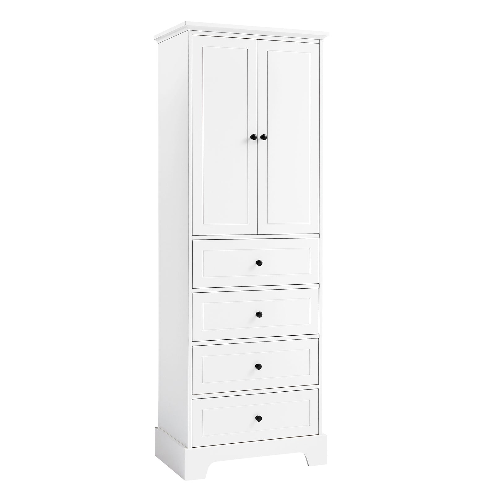 Storage Cabinet with 2 Doors and 4 Drawers for Bathroom, Office, Adjustable Shelf, MDF Board with Painted Finish, White
