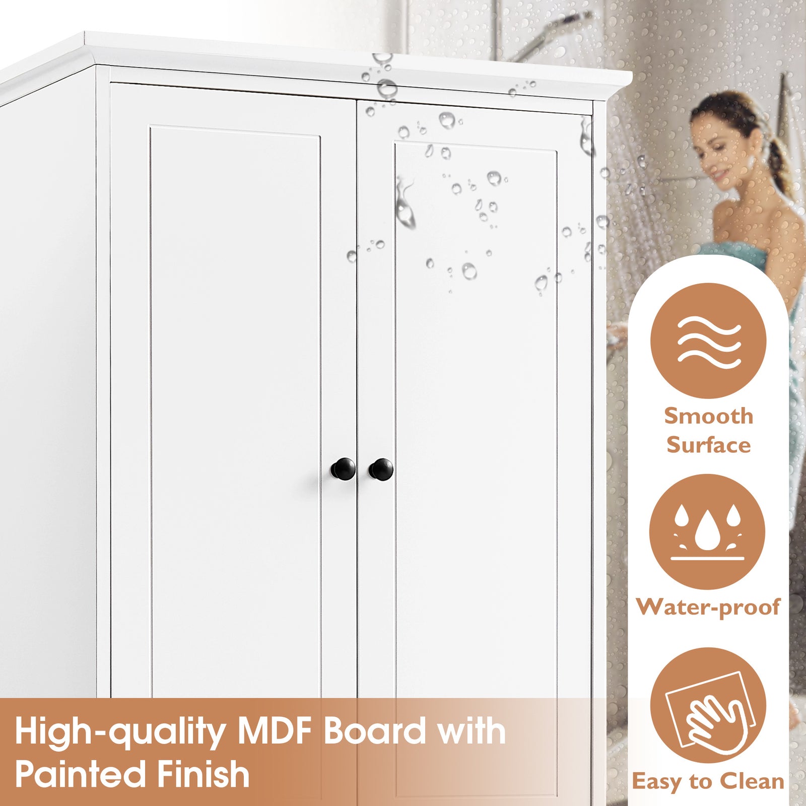 Storage Cabinet with 2 Doors and 4 Drawers for Bathroom, Office, Adjustable Shelf, MDF Board with Painted Finish, White