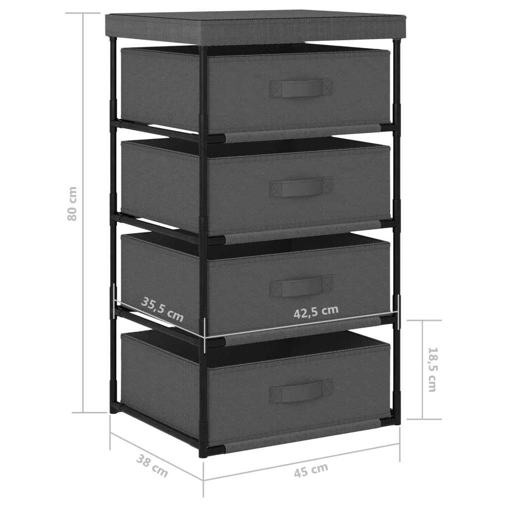Storage Rack with 4 Fabric Baskets Steel Gray