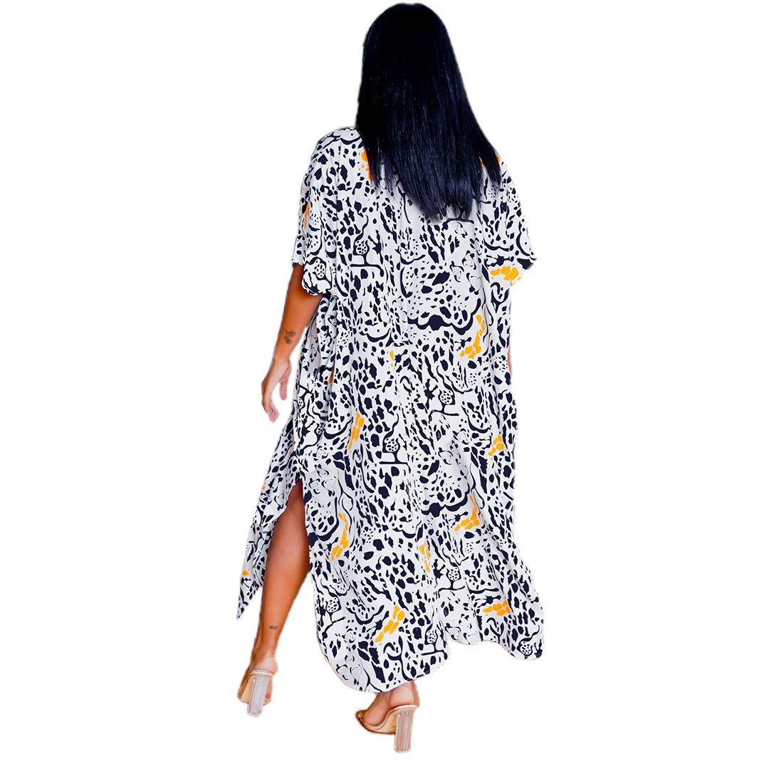 Stylish Leopard Print Oversized Irregular Long Dress