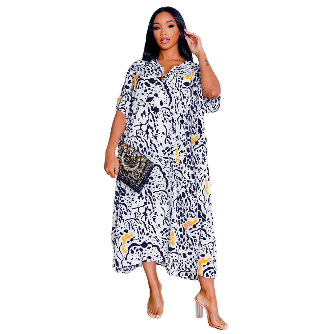 Stylish Leopard Print Oversized Irregular Long Dress
