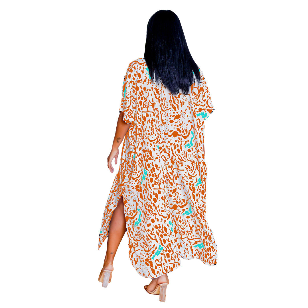 Stylish Leopard Print Oversized Irregular Long Dress