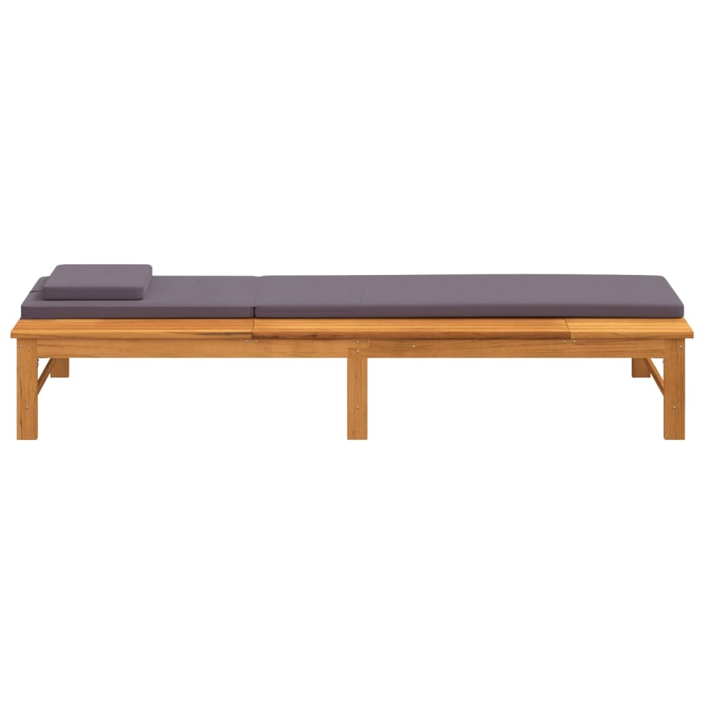 Sun Lounger with Dark Gray Cushion and Pillow Solid Wood Acacia