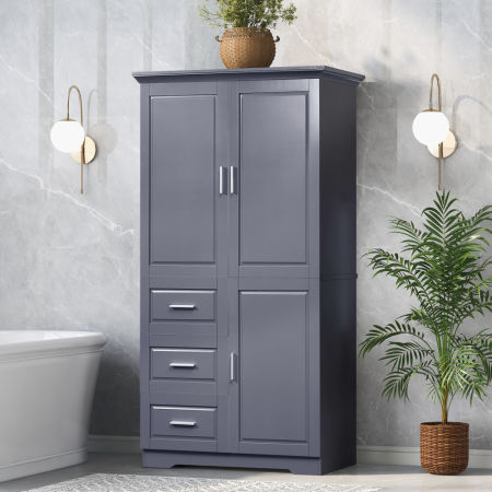 Tall and Wide Storage Cabinet with Doors for Bathroom/Office, Three Drawers