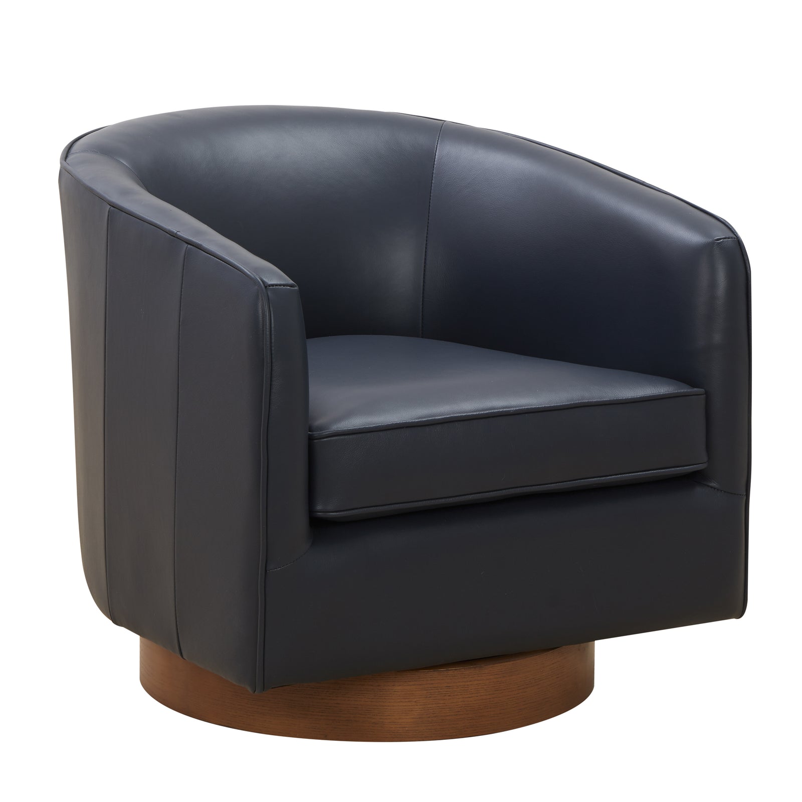 Tessa Midnight Blue Top Grain Leather Wood Base Swivel Chair