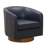 Tessa Midnight Blue Top Grain Leather Wood Base Swivel Chair