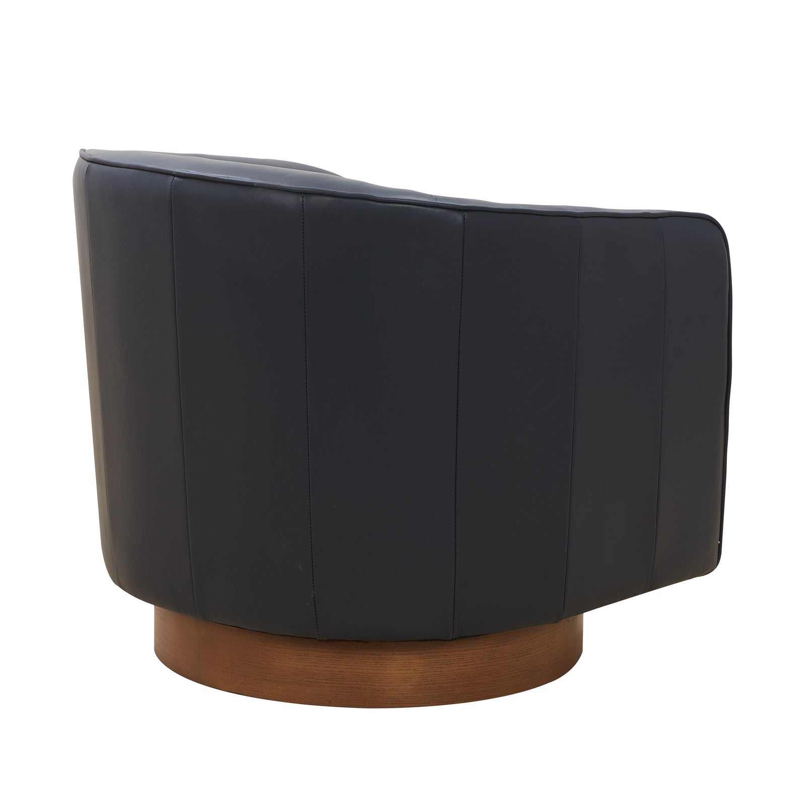 Tessa Midnight Blue Top Grain Leather Wood Base Swivel Chair