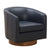 Tessa Midnight Blue Top Grain Leather Wood Base Swivel Chair