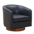 Tessa Midnight Blue Top Grain Leather Wood Base Swivel Chair