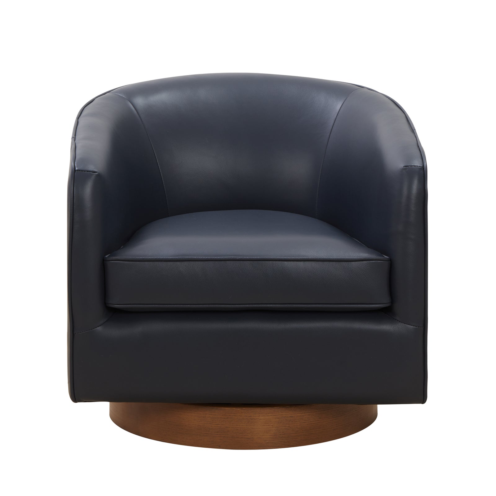 Tessa Midnight Blue Top Grain Leather Wood Base Swivel Chair