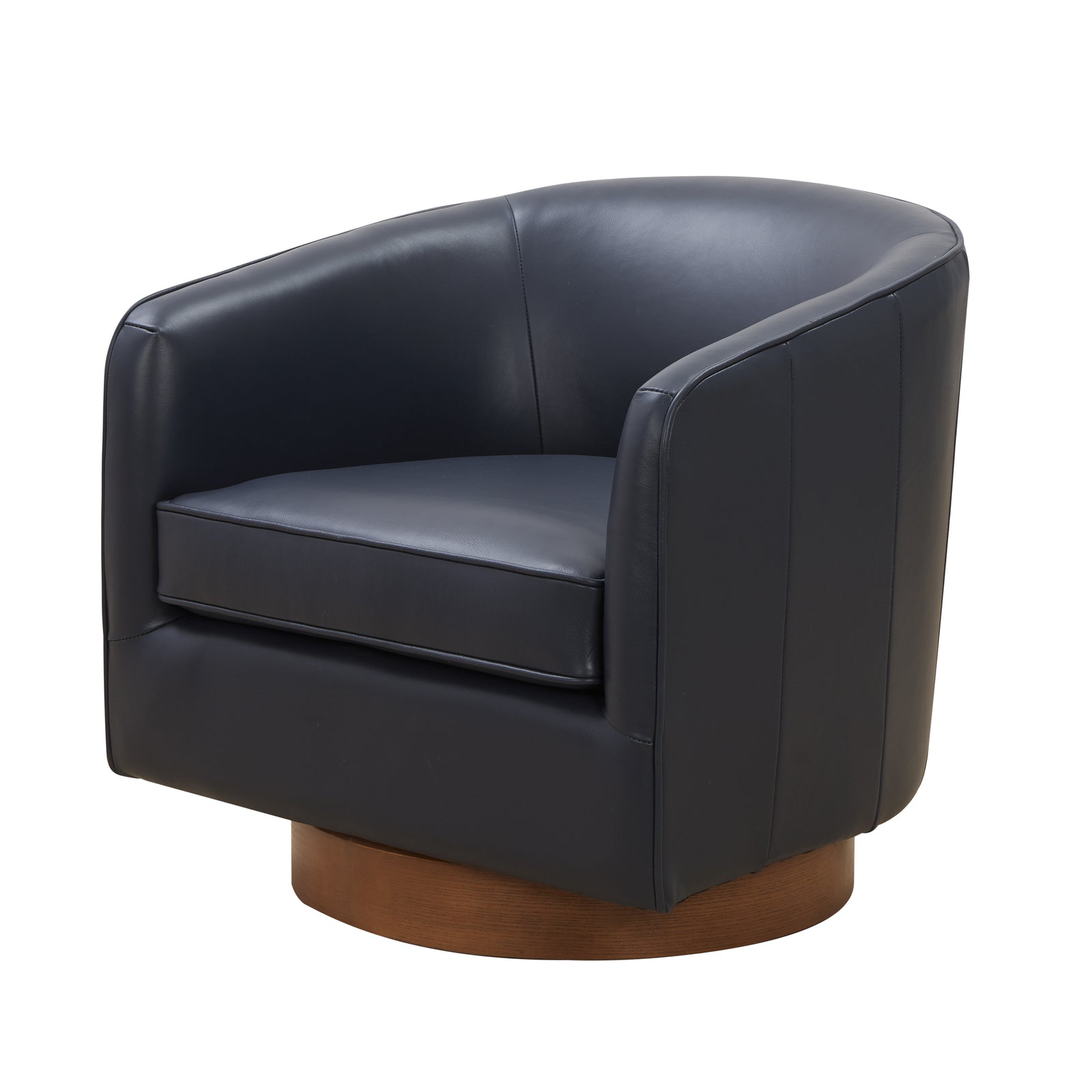 Tessa Midnight Blue Top Grain Leather Wood Base Swivel Chair