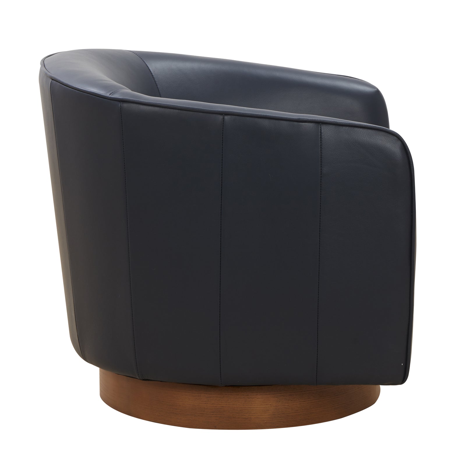 Tessa Midnight Blue Top Grain Leather Wood Base Swivel Chair