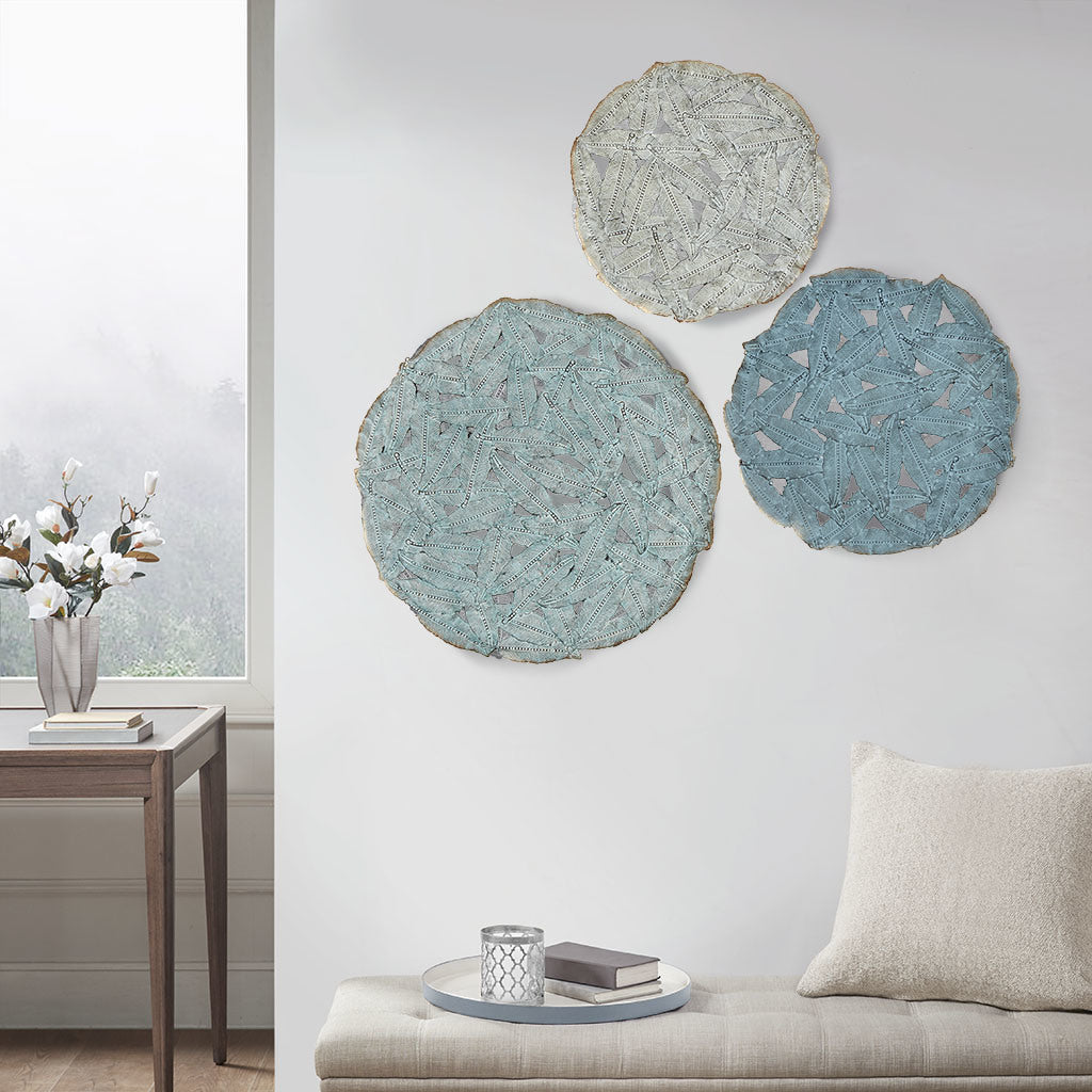 Textured Feather 3-piece Metal Disc Wall Decor Set