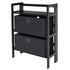 Torino 3-Pc Foldable Shelf with 2 Foldable Wide Fabric Baskets; Black