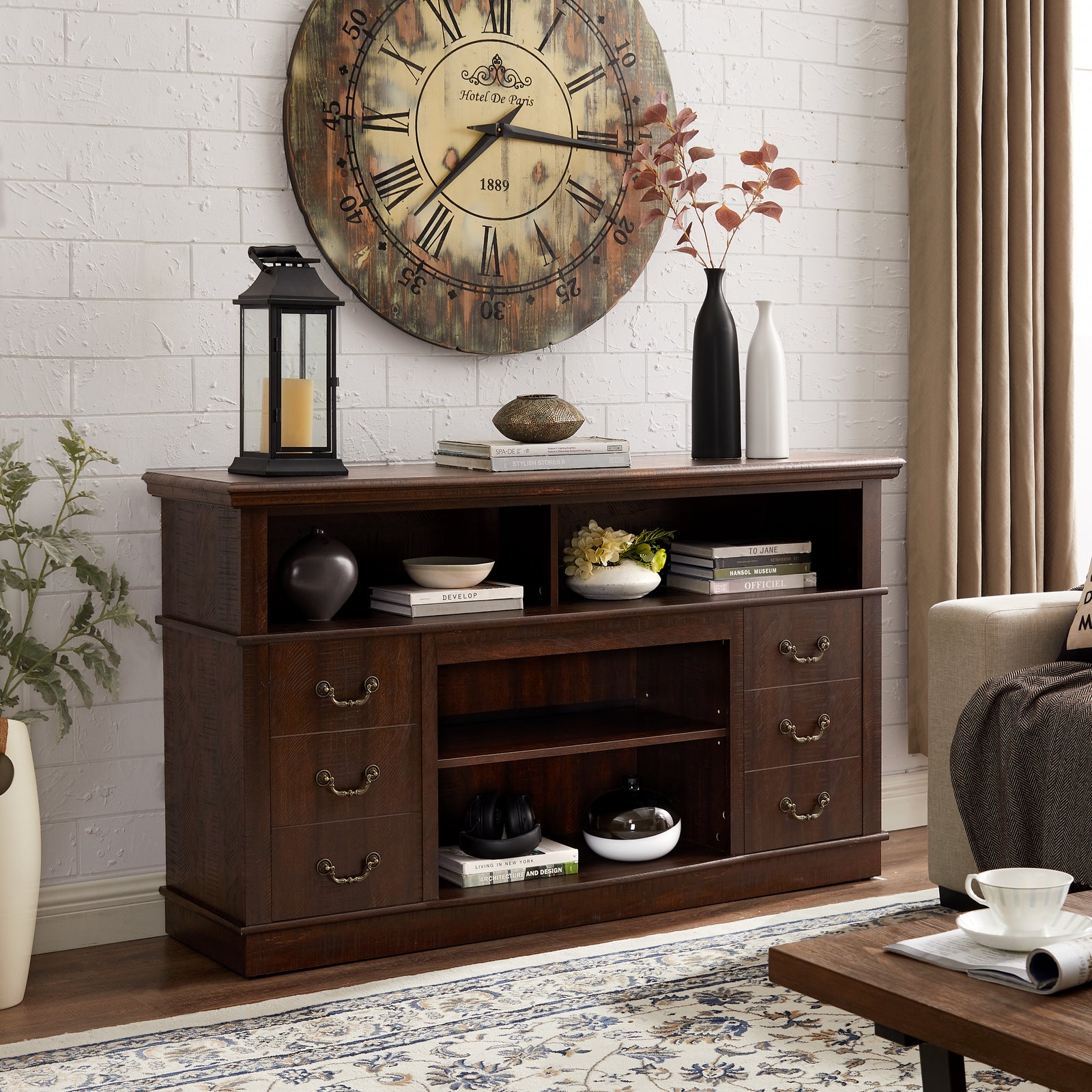 Traditional TV Media Stand Farmhouse Rustic Entertainment Console for TV Up to 65