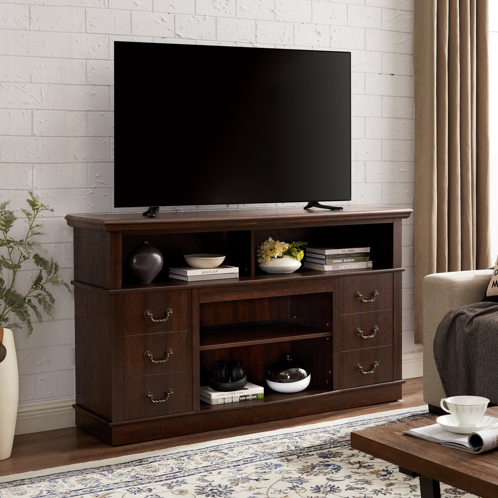 Traditional TV Media Stand Farmhouse Rustic Entertainment Console for TV Up to 65