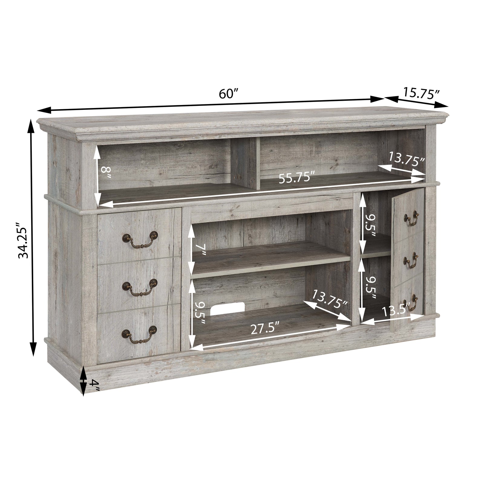 Traditional TV Media Stand Farmhouse Rustic Entertainment Console for TV Up to 65