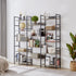 Triple Wide 5-shelf Bookshelves Industrial Retro Wooden Style Home and Office Large Open Bookshelves, Grey, 69.3"W x 11.8"D x 70.1"H