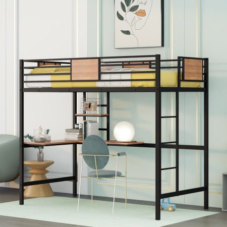 Twin Metal Loft Bed with Desk and Shelve