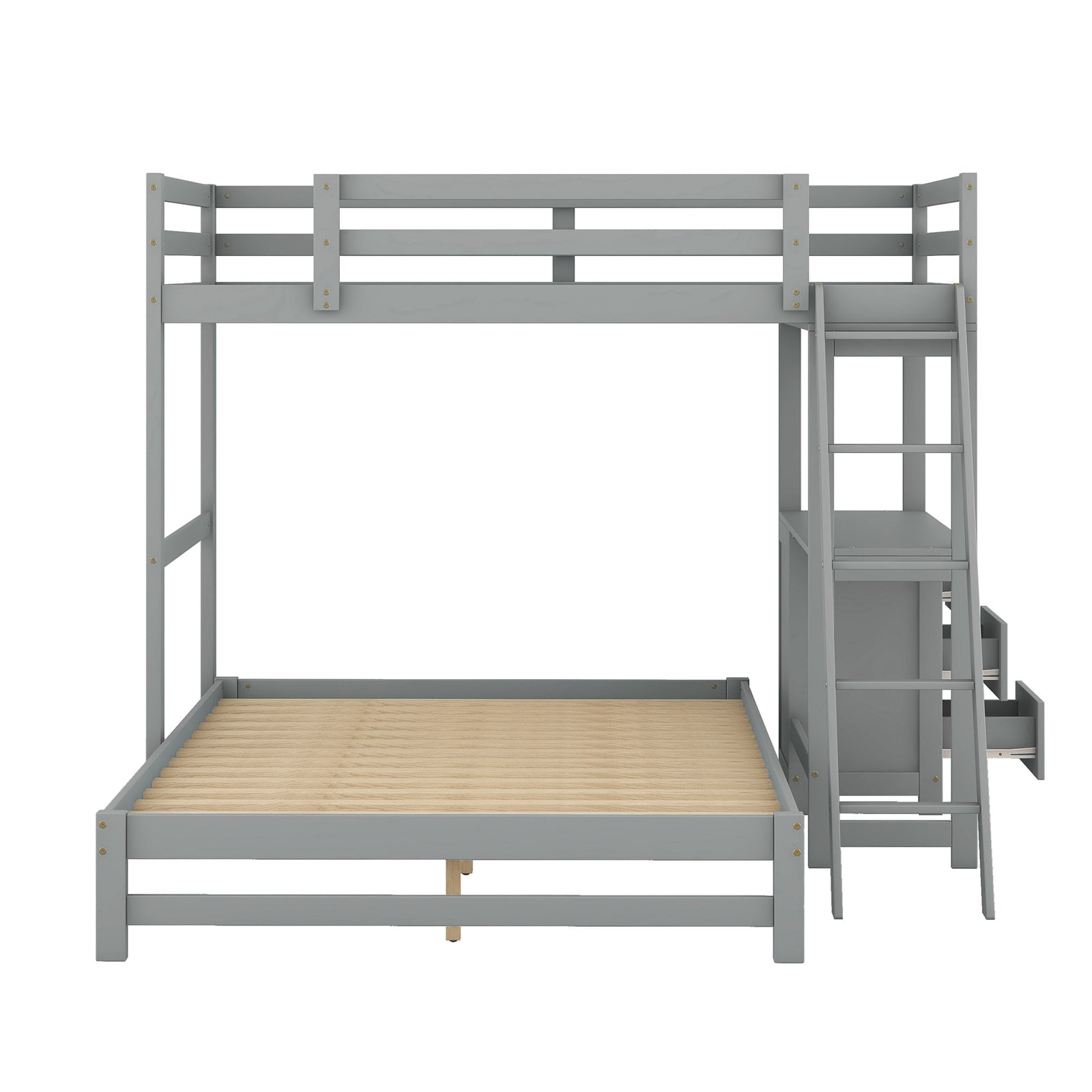 Twin over Full Bunk Bed with Built-in Desk and Three Drawers