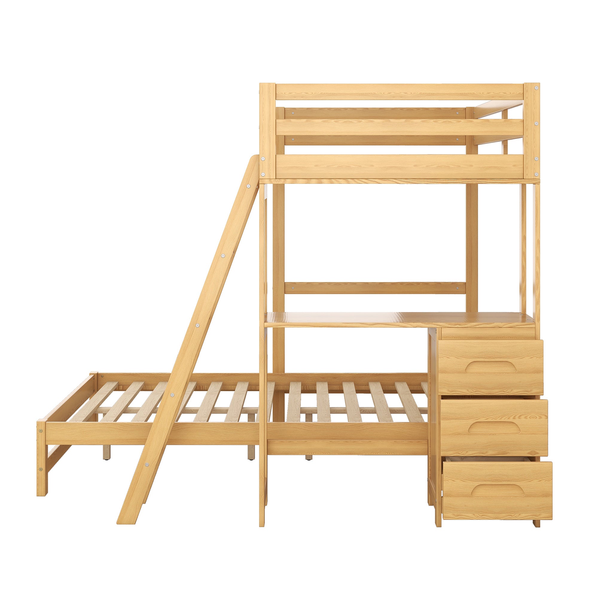Twin over Full Bunk Bed with Built-in Desk and Three Drawers