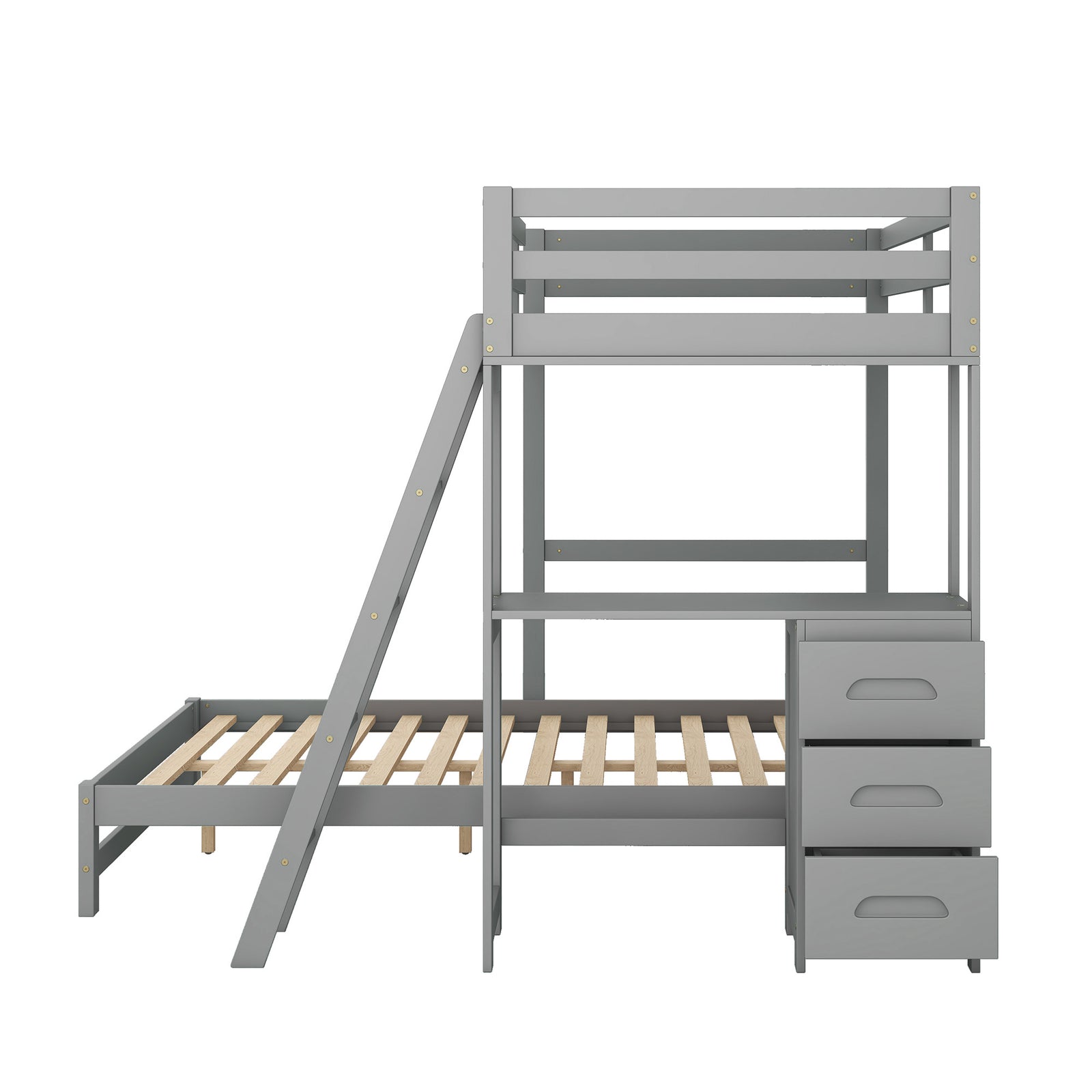 Twin over Full Bunk Bed with Built-in Desk and Three Drawers