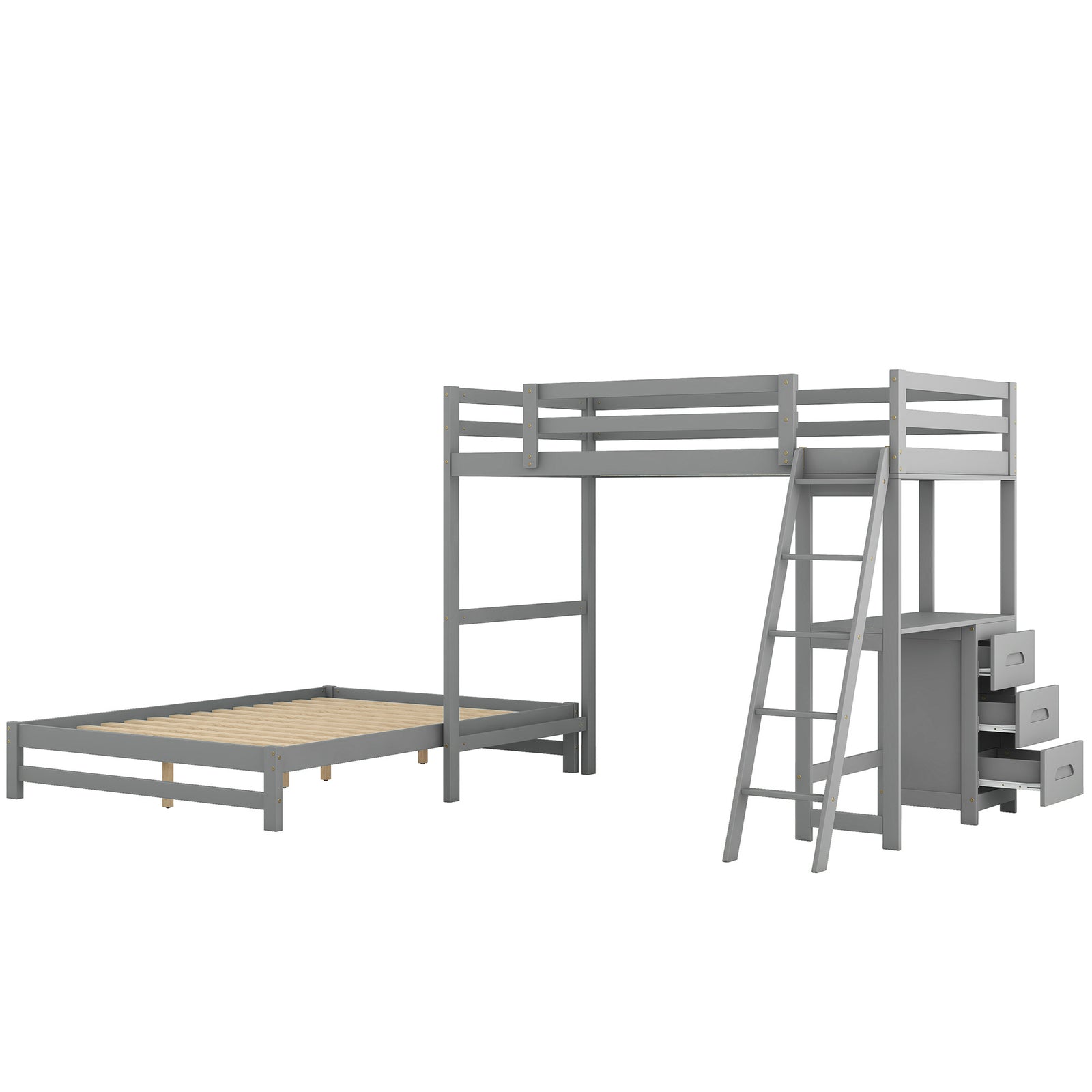 Twin over Full Bunk Bed with Built-in Desk and Three Drawers