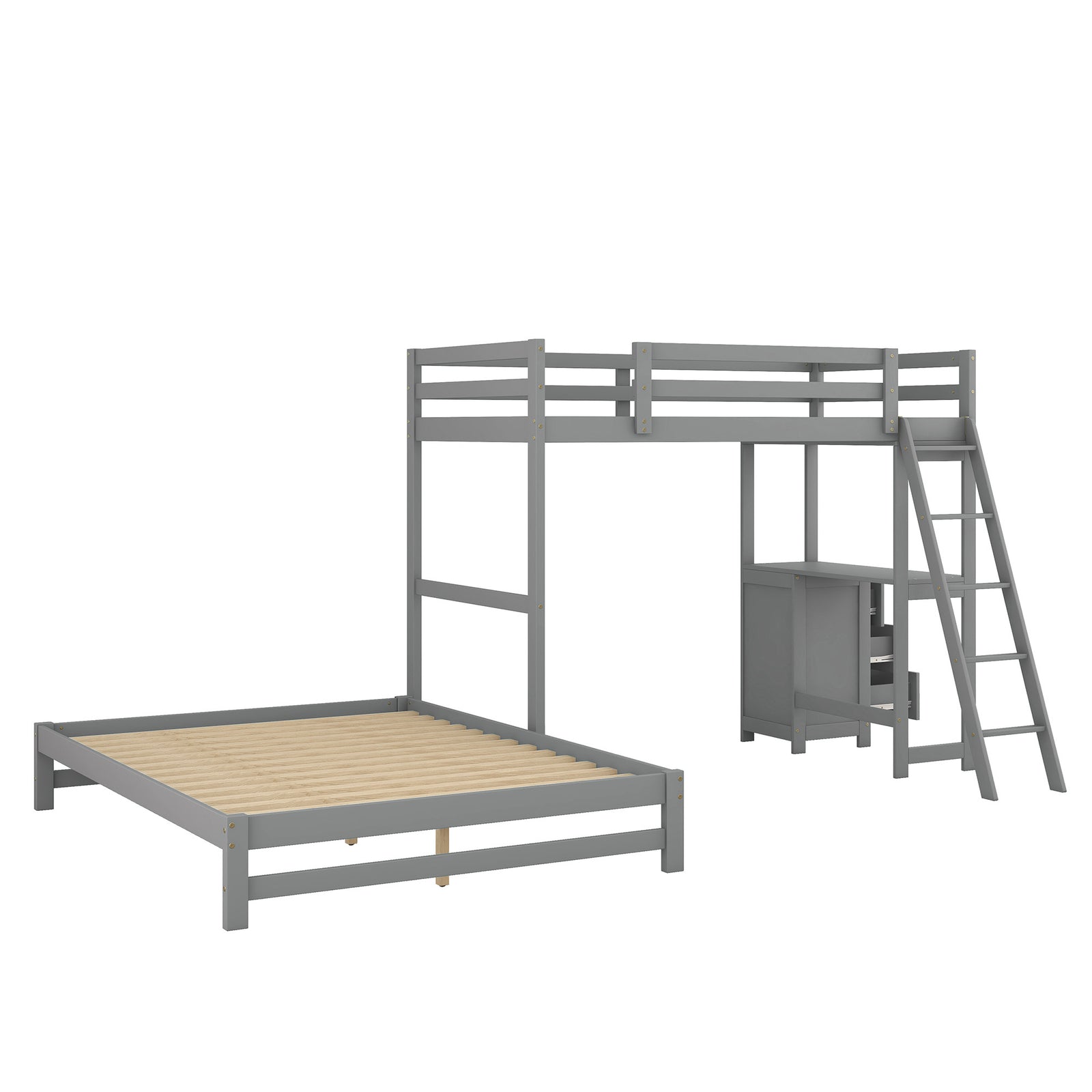 Twin over Full Bunk Bed with Built-in Desk and Three Drawers