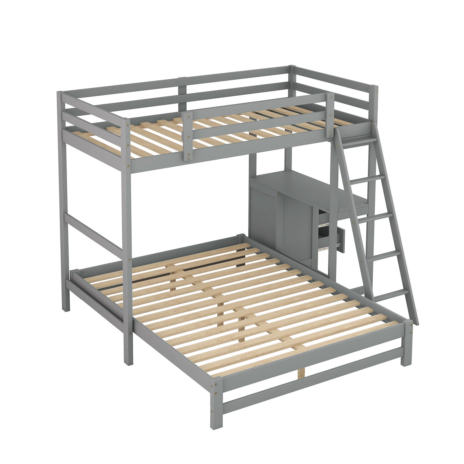 Twin over Full Bunk Bed with Built-in Desk and Three Drawers