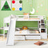 Twin over Twin Bunk Bed with Storage Staircase, Slide and Drawers, Desk with Drawers and Shelves, White(Expected Arrival Time: 1.17)