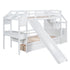 Twin over Twin Bunk Bed with Storage Staircase, Slide and Drawers, Desk with Drawers and Shelves, White(Expected Arrival Time: 1.17)