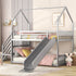 Twin over Twin Metal Bunk Bed House Bed with Slide and Staircase