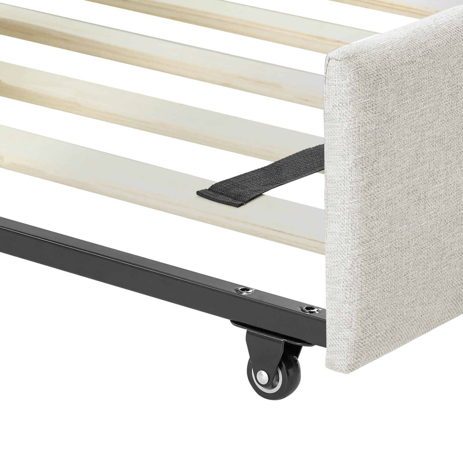Twin Size Daybed with Trundle Upholstered Tufted Sofa Bed, Linen Fabric, Beige (82.5