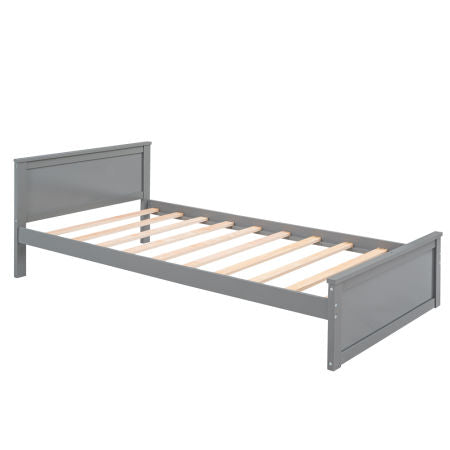Twin size Loft Bed with a Stand-alone bed; Shelves; Desk; and Wardrobe-Gray