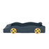 Twin Size Race Car-Shaped Platform Bed with Wheels and Storage, Dark Blue+Yellow