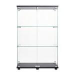 Two Door Glass Cabinet Glass Display Cabinet with 3 Shelves, Black