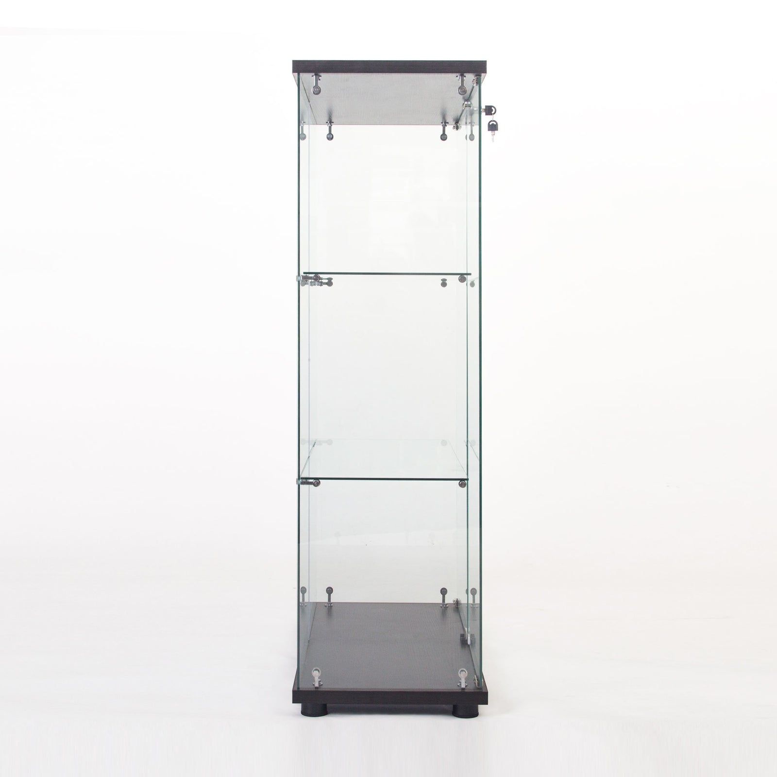 Two Door Glass Cabinet Glass Display Cabinet with 3 Shelves, Black