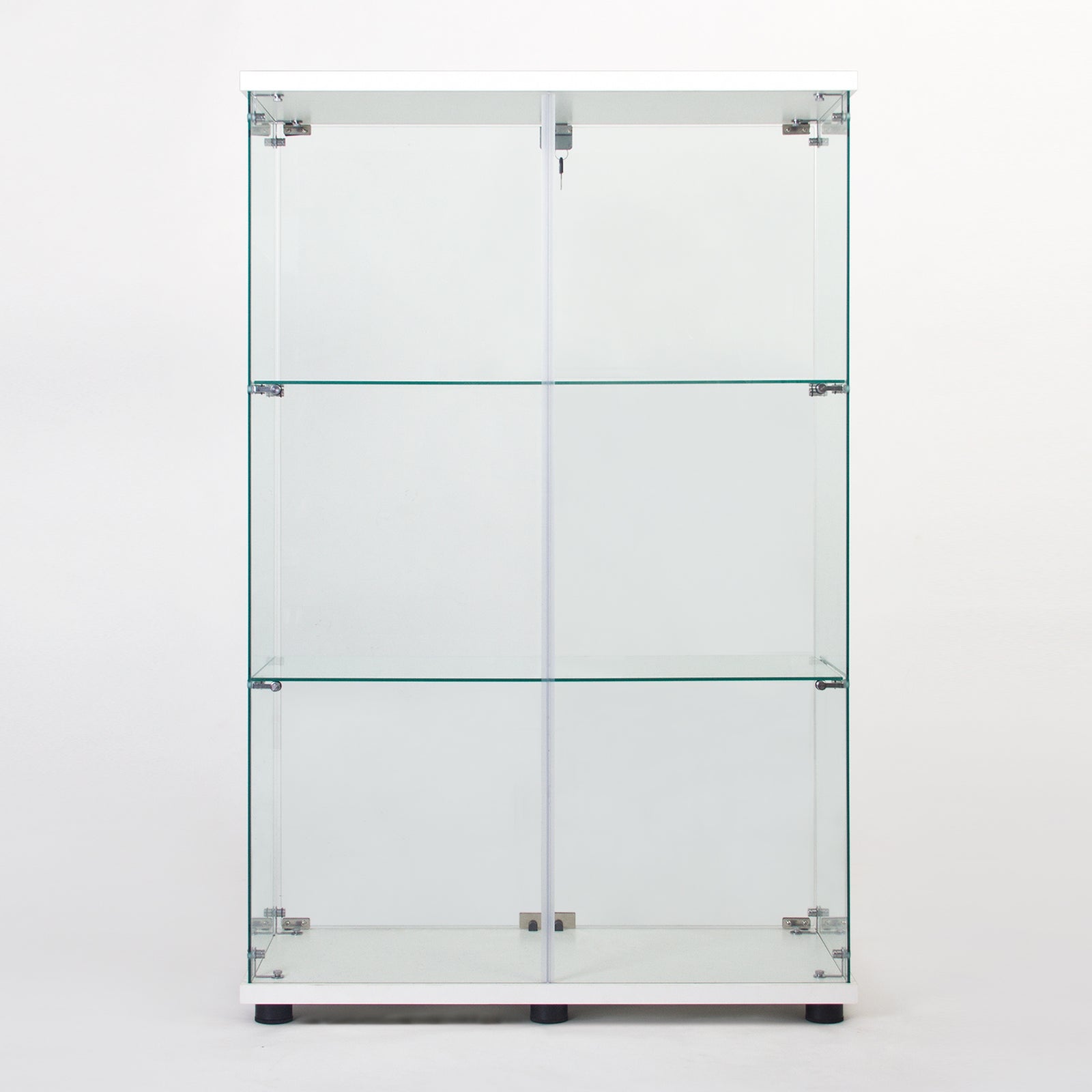 Two Door Glass Cabinet Glass Display Cabinet with 3 Shelves, White