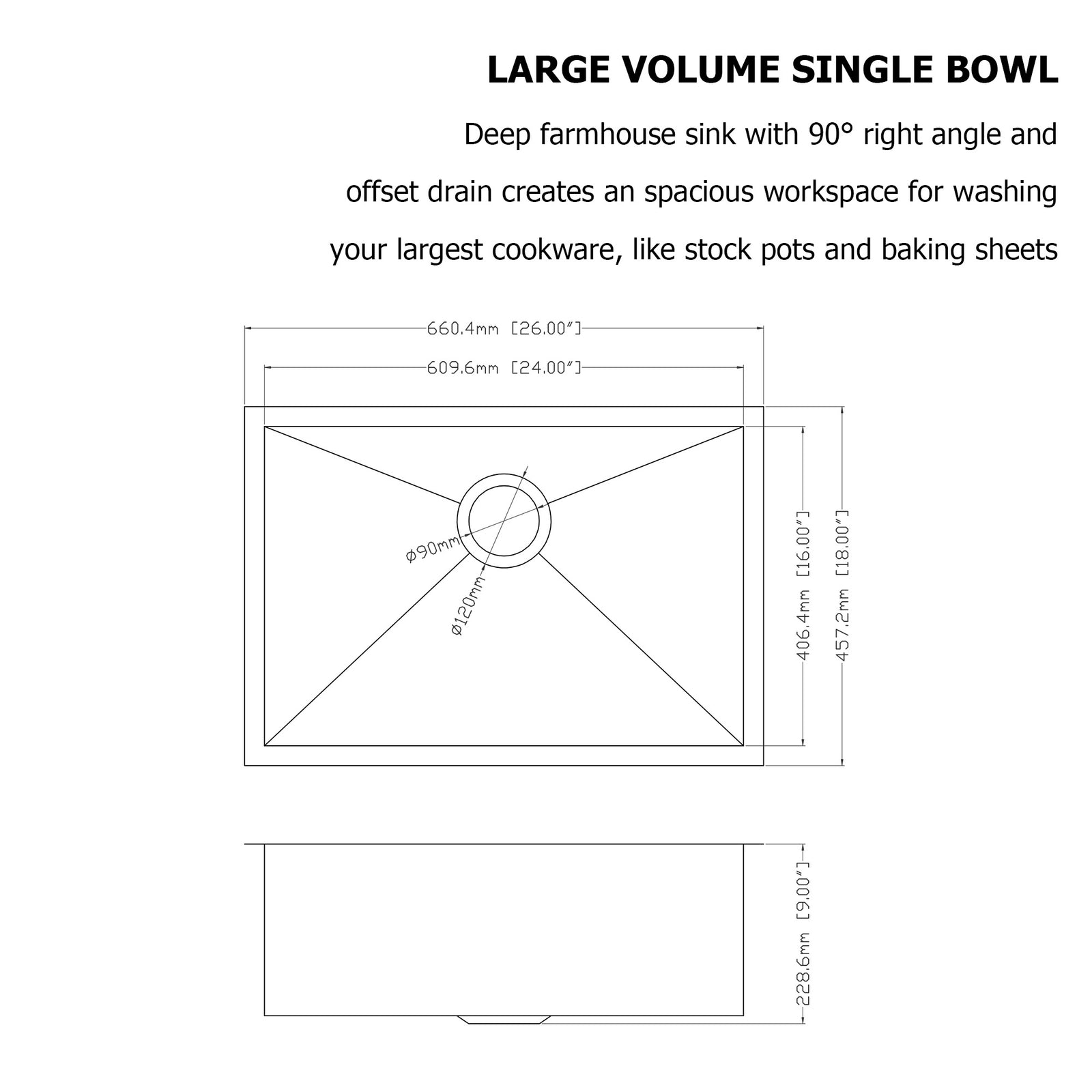 Undermount Sink Stainless Steel 18 Gauge Single Bowl Kitchen Sink Basin with Strainer